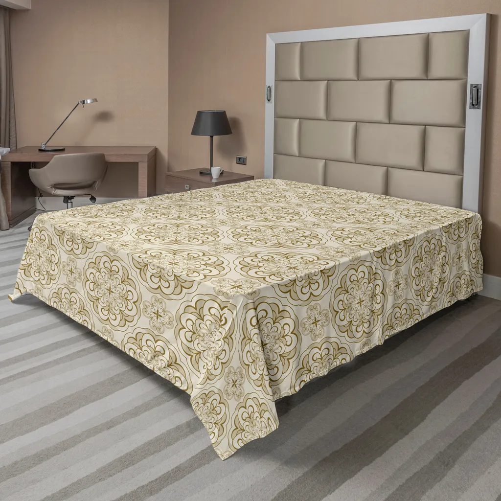 ABAKUHAUS Lenzuolo beige, motivo floreale barocco, stile classico occidentale, epoca drammatica, arte antica, Rinascimento nostalgico, morbido e confortevole lenzuolo superiore per un letto decorativo, 1 pezzo, 266 cm x 260 cm, beige écru.