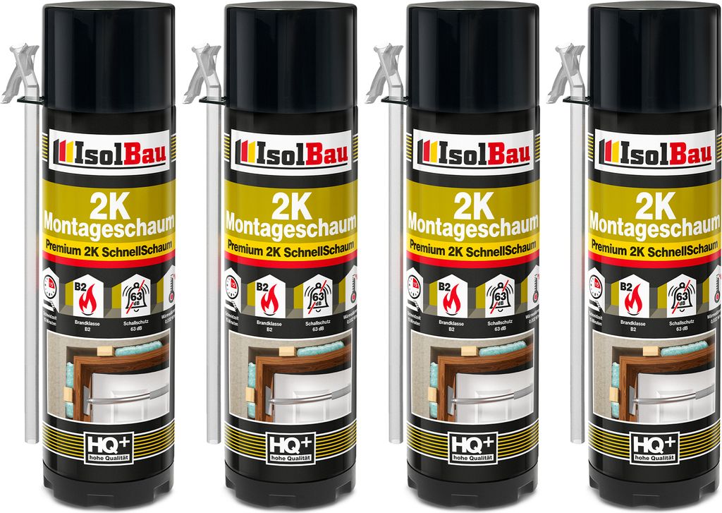 Isolbau 2K Montageschaum B2 Zargenschaum - 4 x 400 ml Premium PolyurethanSchnellschaum für Türen, Fenster, Dämmung & Montage