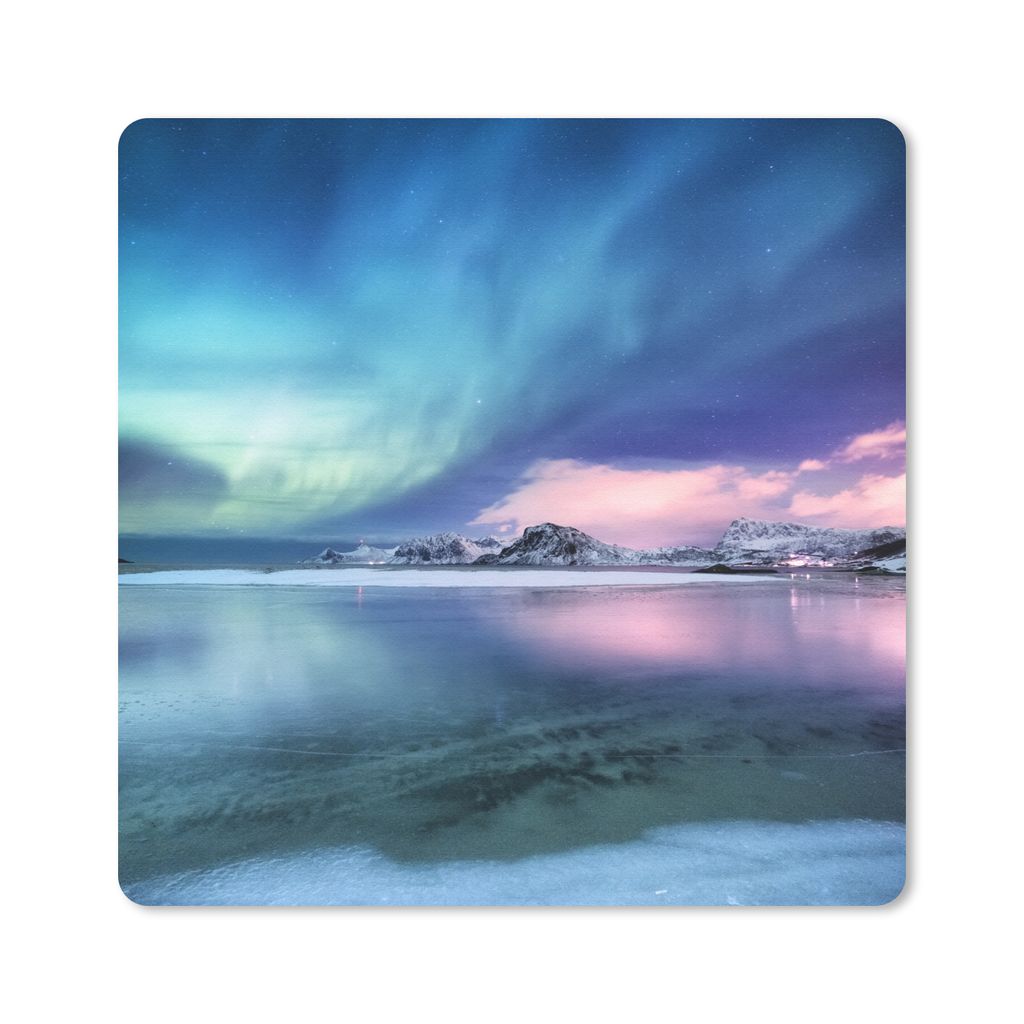 MuchoWow Mauspad Mousepad Nordlichter - Nacht - Winter 20x20 cm - Mousepads - Maus Mat - Pad - Mausunterlage - Desk Mat - Bureauartikeln