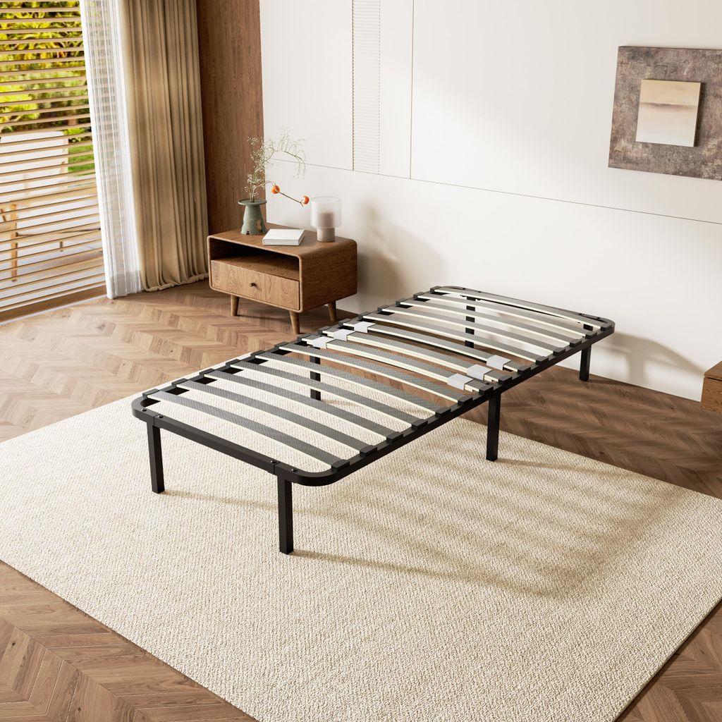 DEWINNER – Lattenrost 90 x 190 cm | Stabiler und bequemer Lattenrost 90 x 190 | Metallbettrahmen mit 6 Füßen inklusive | 14 Latten aus Pappelholz