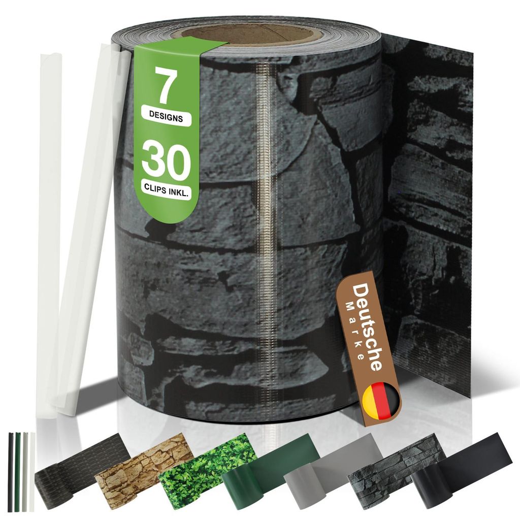 BOOGARDI PVC Sichtschutzstreifen · Sichtschutz Zaun 19 cm x 35 m Schiefer 1 Rolle · 450 g/m² · inkl. 30 Clips · Zaunblende für Doppelstabmatt...