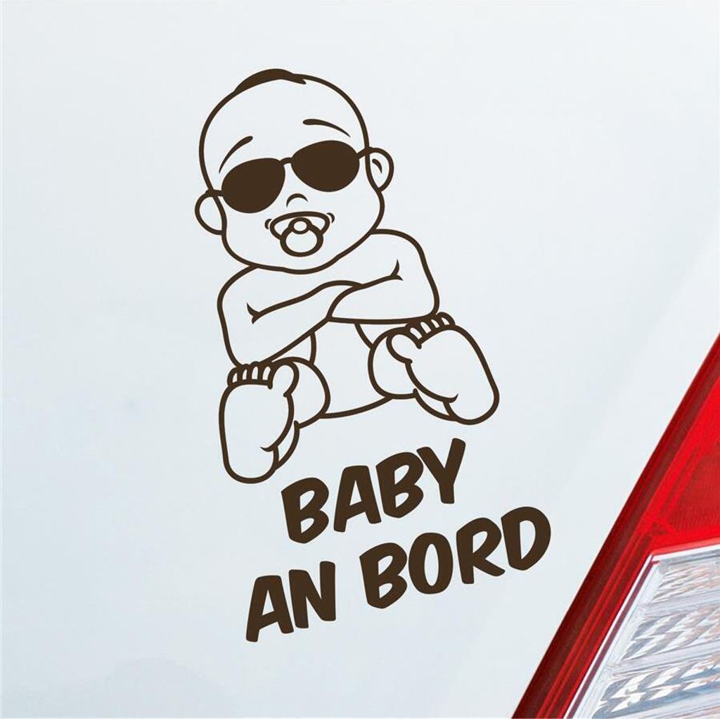 Auto Aufkleber Baby an Bord on Tour Junge mit Sonnenbrille 17x17 cm Braun Sticker Heckscheibenaufkleber