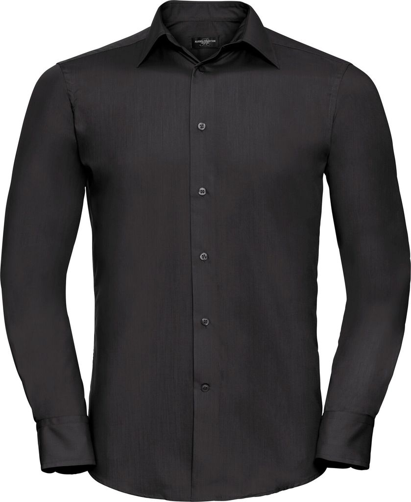 Russell Collection Popeline Herren Hemd, Langarm, pflegeleicht BC1018 (3XL) (Schwarz)