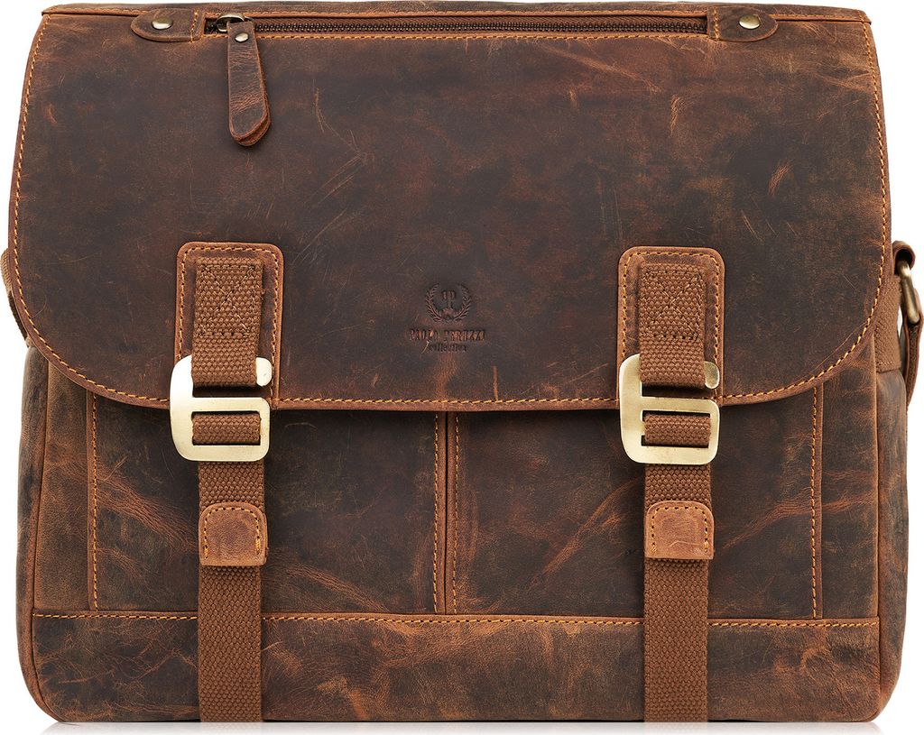 Paolo Peruzzi Herrentasche Umhängetasche Arbeit Tache aus Echtes Leder Vintage-Stil Neu groß Braun