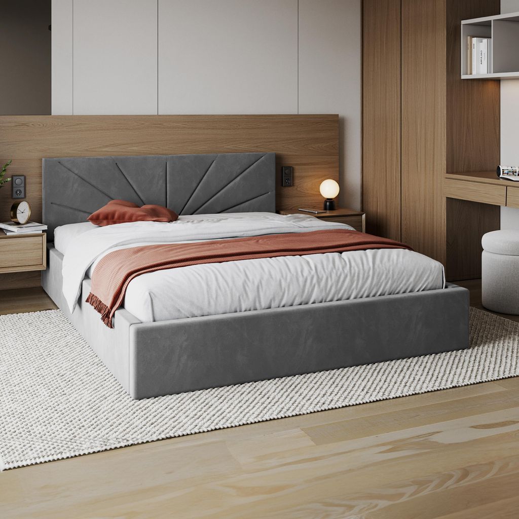 FDM Bett SUNSET Trinity 120x200 cm Polsterbett mit Lattenrost aus Metall Bettkasten Stauraumbett Samt graphit