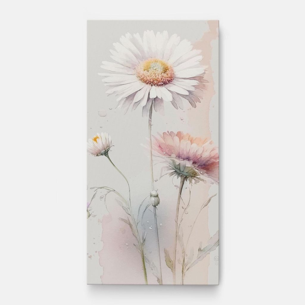 ARTHUB Leinwandbild 50x100 cm, White Painted Daisy | Wohnzimmerdekoration, Hängende Bilder, Wanddekoration, Heimdekoration, Blumen, Gänseblümchen
