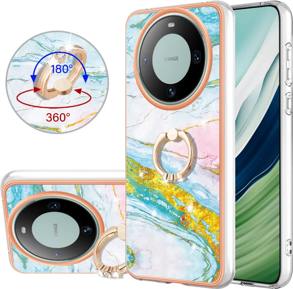 Cover Huawei Mate 60 Pro Marmo Blu: Custodia Silicone con Ring Stand