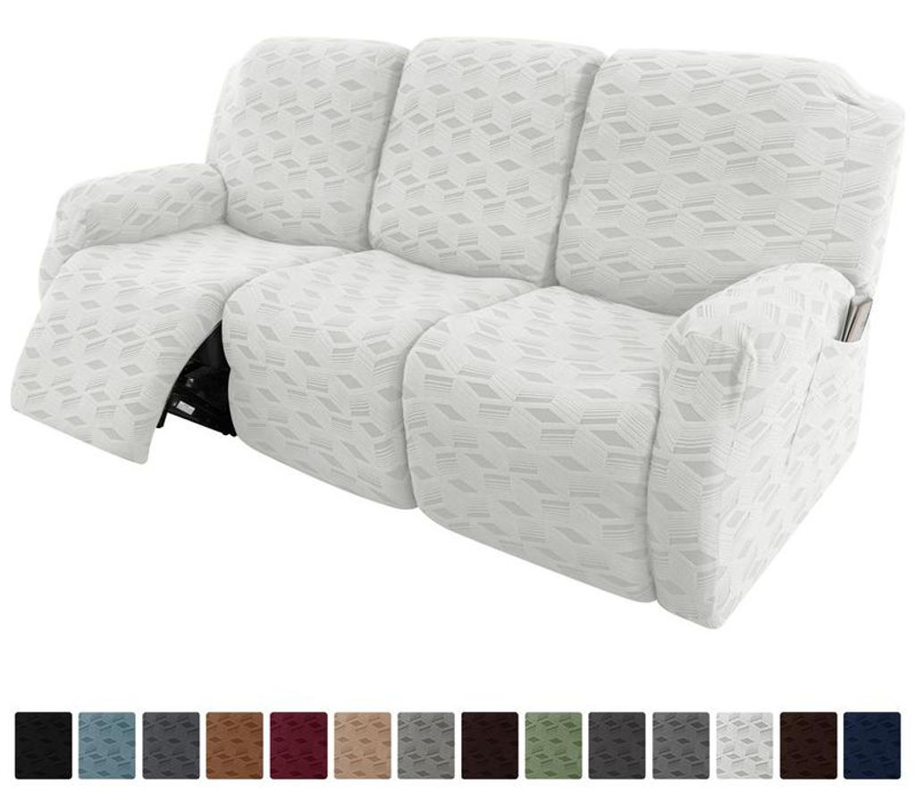 Hussen – Elastischer Sofabezug für Relaxsessel, 3-Sitzer (3-teilig), Cremeweiß, Vollständiger Sofaschoner fürs Wohnzimmer