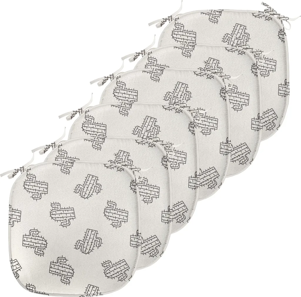 Coussin de Siège 40cm Imperméable Motif Cactus avec Sangles de Fixation x6