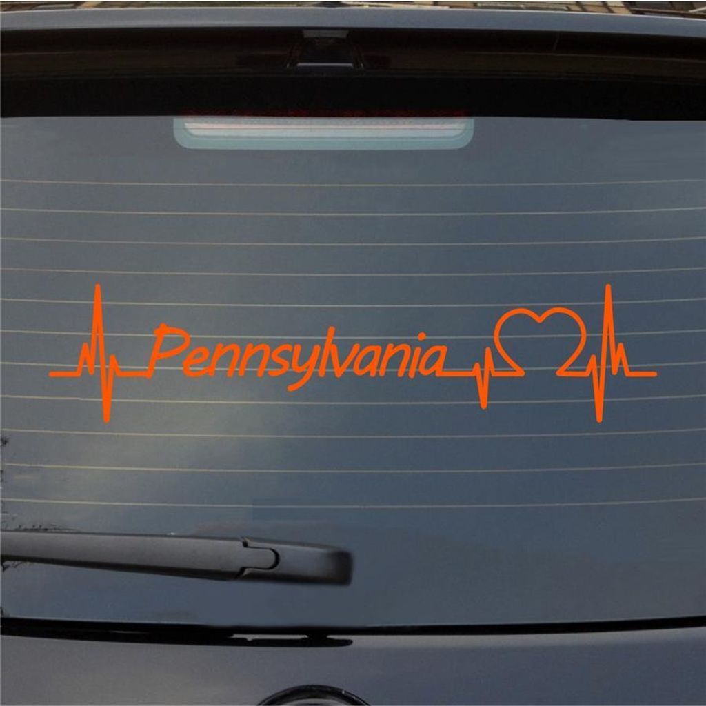 Heckscheibenaufkleber Pennsylvania Herzschlag Puls Staat USA Liebe 55x12 cm Orange Auto Aufkleber Sticker
