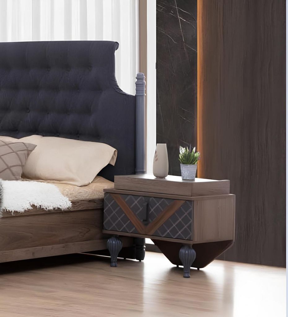 Bett Nachttisch Kommode mit Spiegel Schlafzimmer Set Design Chesterfield 4 tlg.