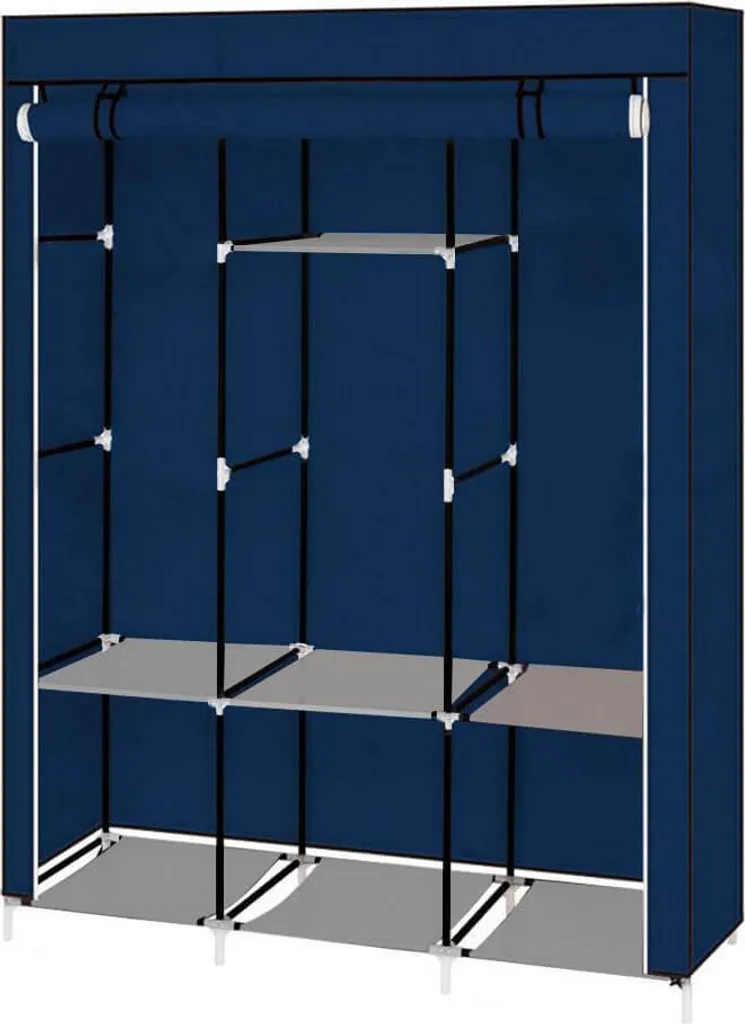 Guardaroba Pieghevole Blu 130x45x170 cm | Armadio in Tela Salvaspazio