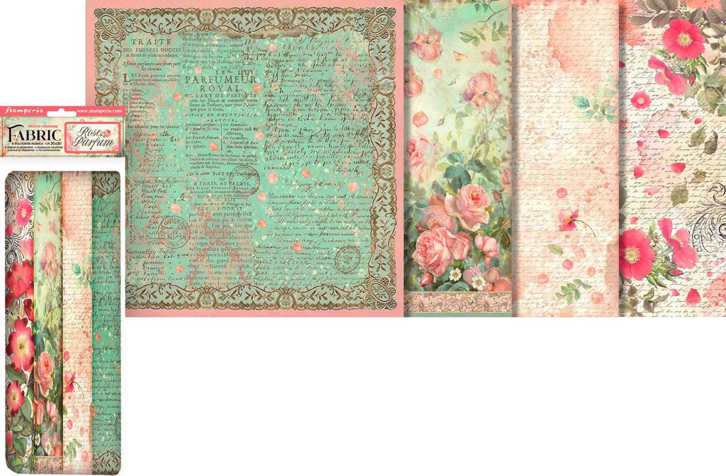 Stamperia Stoffpaket Rose Parfum 4 Stück 30x30 cm Baumwollstoff Nähen Quilten