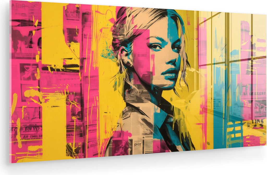 MuchoWow Glasbilder - Bilder auf Wandbild - Foto auf Glas Frau - Malstreifen - Farbig 40x20 cm Wanddekoration aus Glas - Acrylglasbild - Acrylbilde...