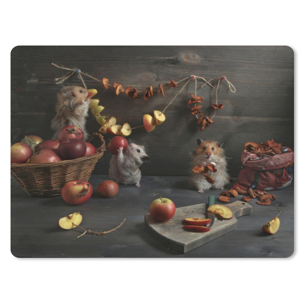 MuchoWow Mauspad Mousepad Stilleben mit Hamstern, die Äpfel trocknen 40x30 cm - Mousepads - Maus Mat - Pad - Mausunterlage - Anti Rutsch