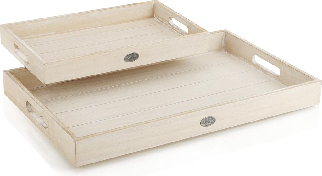 com-four 2-teiliges Tablett-Set aus Holz - weiße Vintage Dekobretter, 2 Größen