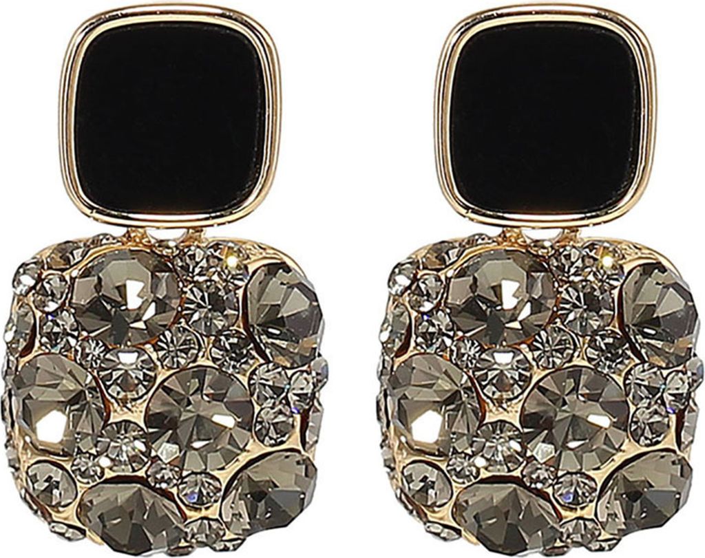 1 Paar Damen-Ohrringe, Strass, quadratisch, Vintage, lichtecht, glänzend, Luxus-Ohrstecker als Geschenk-Schwarz