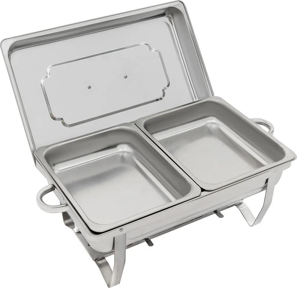 Chauffe-plat professionnel 4 pièces inox argenté avec brûleurs à alcool