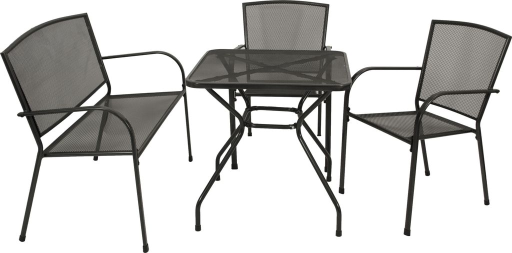 DEGAMO Gartengarnitur CLASSIC 4-teilig (2x Stapelsessel, 1x Bank 2er, 1x Tisch 70x70cm), Streckmetall anthrazit