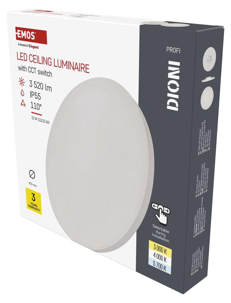 EMOS LED-Wand-/Deckenleuchte DIONI - einstellbare Lichtfarbe - 3520 lm - 32 W (statt 200W Glühbirne) - Innen und Außen - rund, Ø 41 cm - weiß, ...