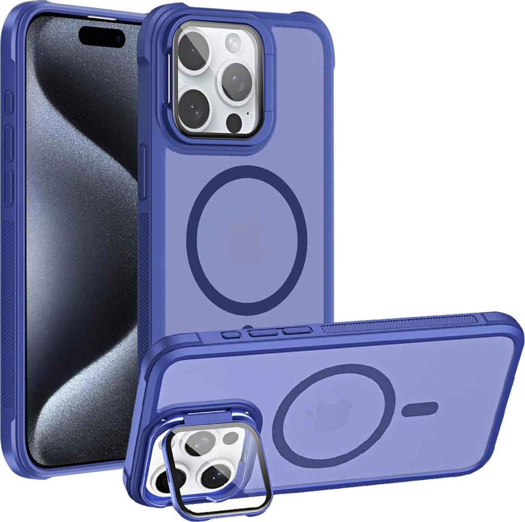 Schutzhülle für iPhone 15 Pro Max Hülle, kompatibel mit MagSafe klappbarer Kamera Schutz Glas Ständer