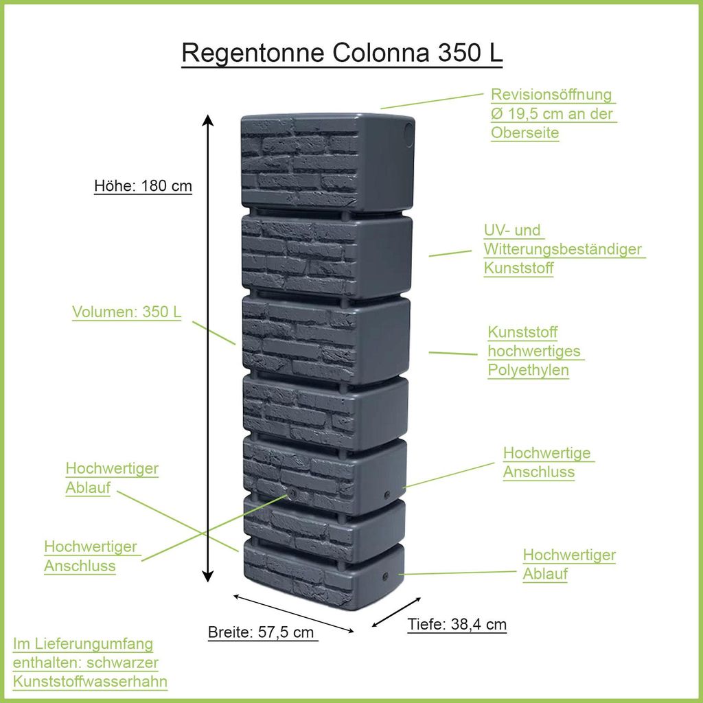 Colonnina rettangolare da 350 litri antracite con rubinetto Immagine del prodotto 