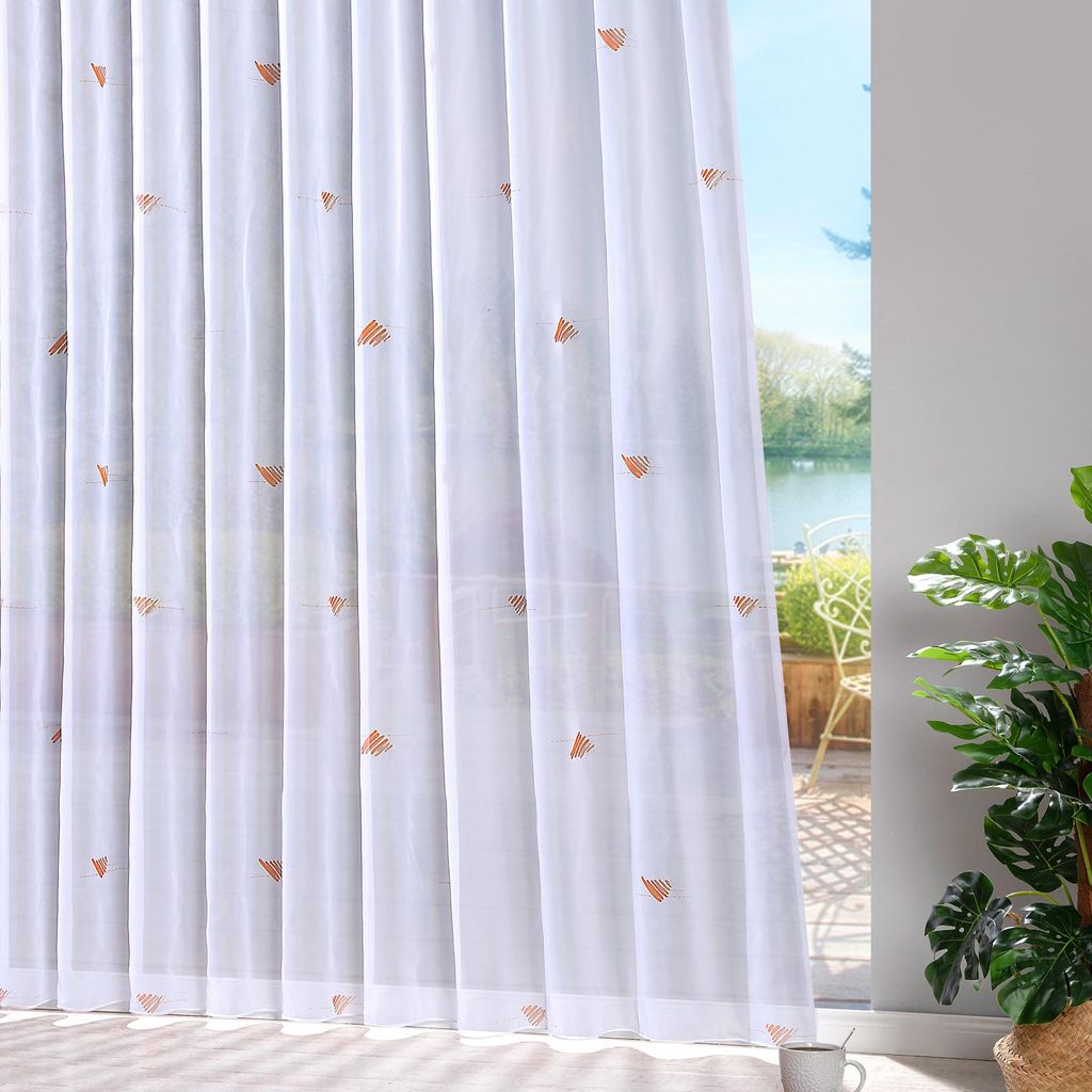 heimtexland Gardinen Store Voile Smokband Vorhang transparent Bleiband Fertiggardine Typ872 Terra HxB 245x625 cm