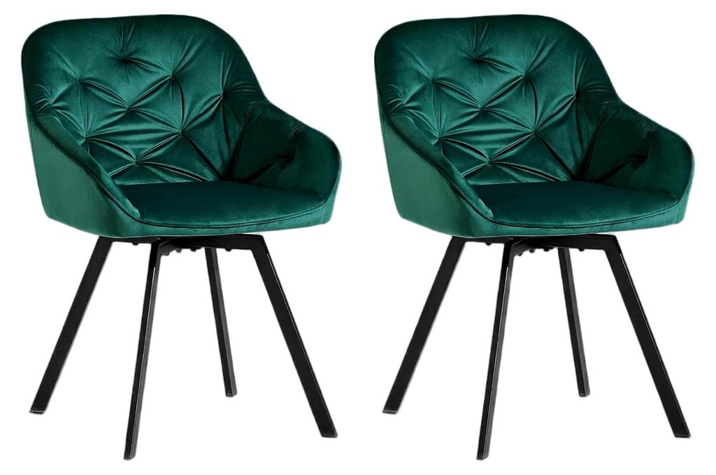 Samt Esszimmerstühle Drehbar 2er Set, Gepolsterte Sessel mit Armlehne für Esszimmer und Wohnzimmer, (2er Set, Grün)