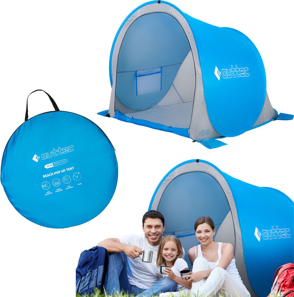 Outtec Strandmuschel mit UV Schutz - Pop Up Zelt, Strand Sonnenschutz, Windschutz, Strandzelt mit Sandtaschen - für Baby, Kinder und Erwachsene