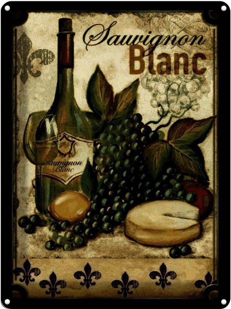vianmo Blechschild 40x30 cm Stillleben Sauvignon Blanc Wein