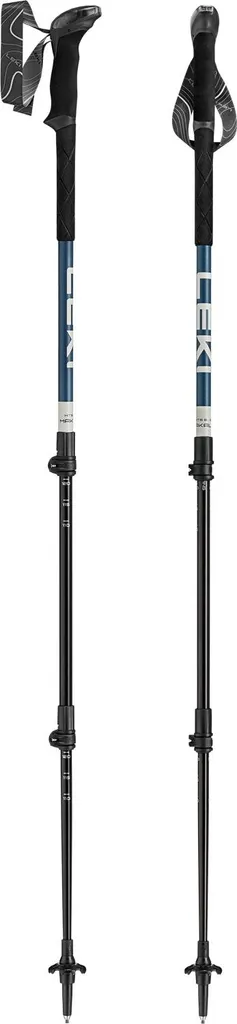 Bâtons Makalu robustes en alu 110-145 cm, grip confort et coloris bleu