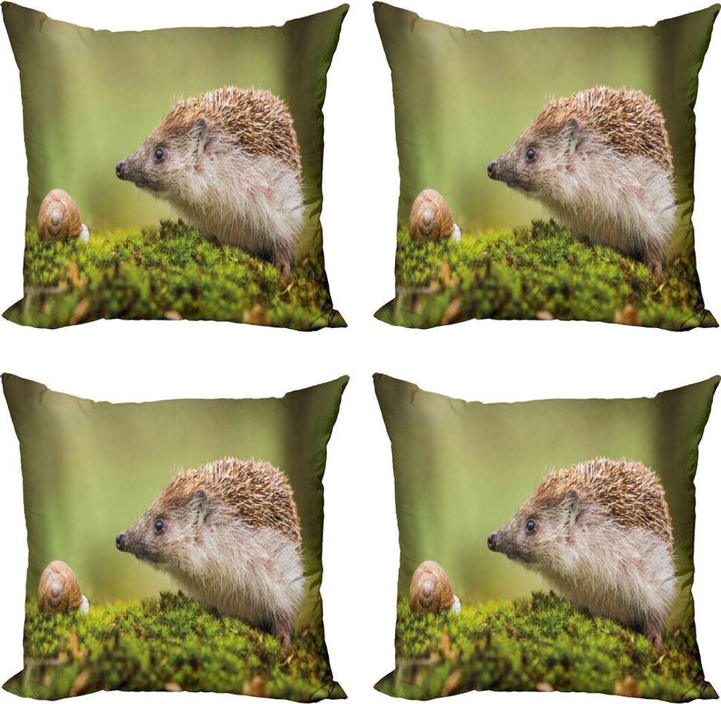 ABAKUHAUS Igel Kissenbezug Set (4 Stück), Osteuropa Szene, Moderner Doppelseitiger Digitaldruck, 40 cm x 40 cm, Grün Braun