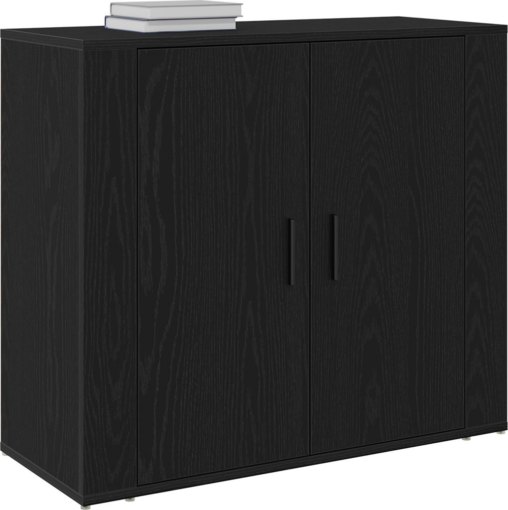 Möbel Sideboard Schwarz Eiche 80x33x70 cm Holzwerkstoff - Anrichte Kommoden Neu59185