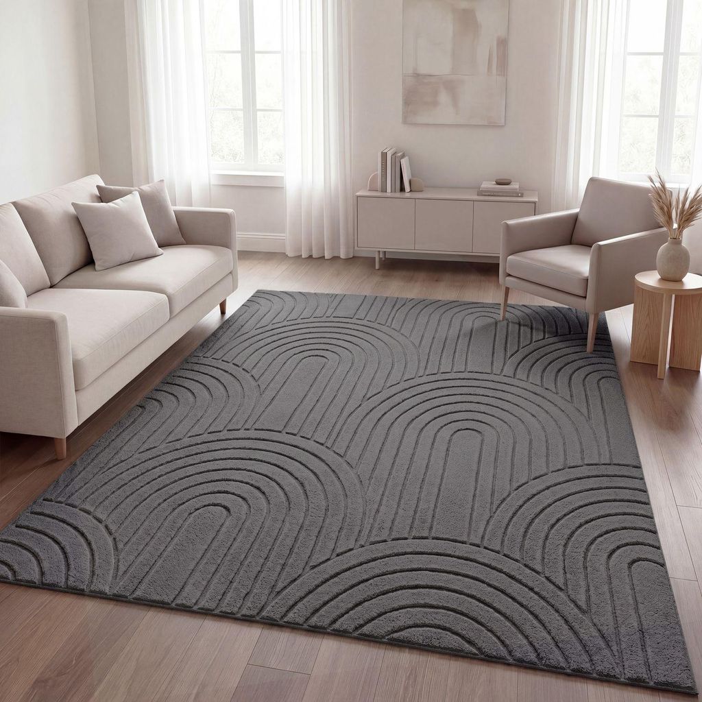TT Home Wohnzimmer Teppich Schlafzimmer Hochflor Pflegeleicht Weich Waschbar Uni Modernes Design 3D-Optik Größe 200x280 cm
