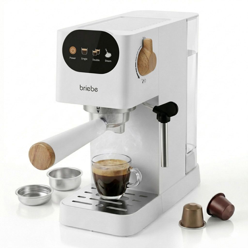 Briebe EC1180WHT Nordic Kaffeemaschine Espresso 20 Bar Kompatibel Nespresso-Kapseln und Kaffee Weiß