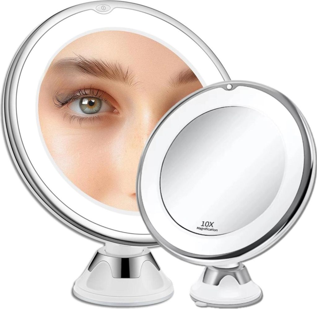 EDIBAZZAR | LED-beleuchteter, drehbarer Kosmetikspiegel mit Saugnapf für Make-up