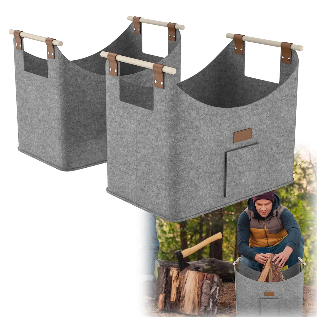 Set 4 Ceste In Feltro Grigio – Porta Legna, Porta Giornali E Cestini Organizer Per La Casa - 2