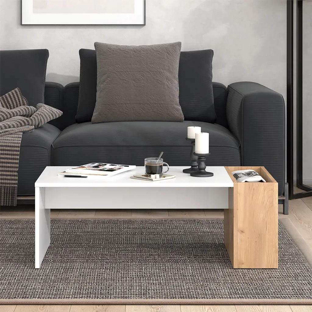 Table basse bois blanc pour salon moderne Vicco Chris dimensions 95cm