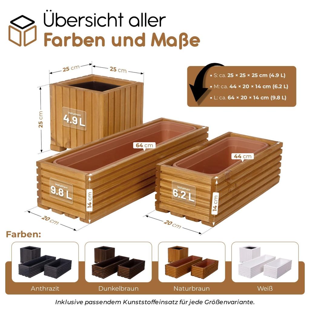 Blumenkasten mit Kunststoffeinsatz - Gre: 64 x 20 x 14 cm