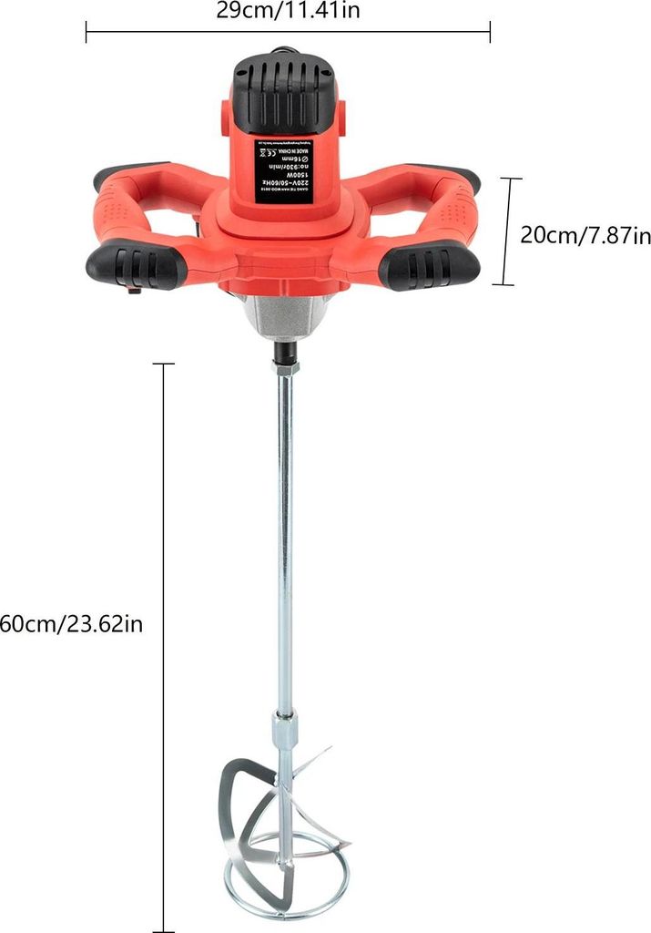 Betonmischer - 1500 W elektrisches Rührwerk - Tragbarer Mörtel- und Farbmischer - 930 U/min - Für Beton, Mörtel und Farbe