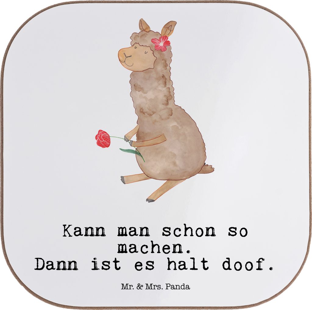 Mr. & Mrs. Panda Untersetzer für Gläser Alpaka Blume - Weiß - Geschenk, gläseruntersetzer, Witz, Coaster, unterleger, Lamas, Tischschoner, Lama...