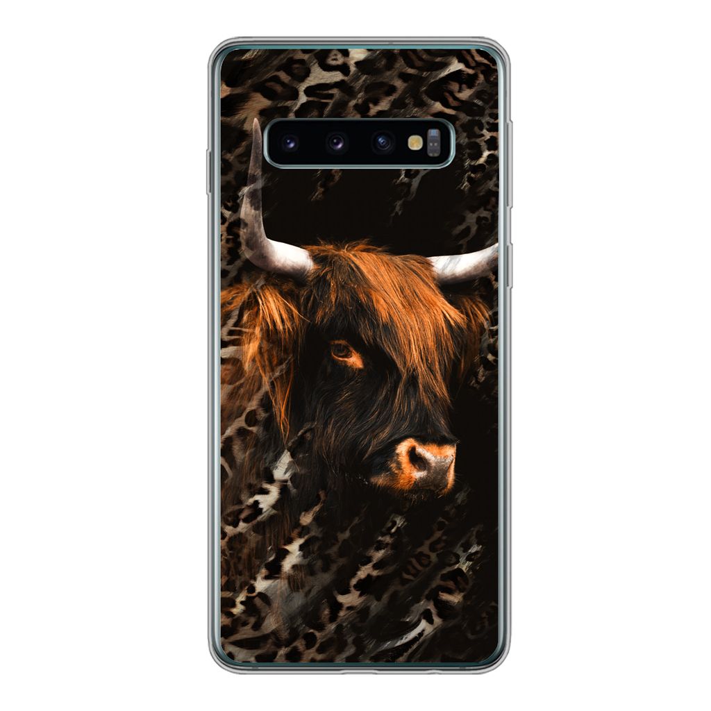 MuchoWow Handyhülle Schutzhülle Hülle für Samsung Galaxy S10 Schottischer Highlander - Pantherdruck - Schwarz Silikon Softcase Handy Hülle -...