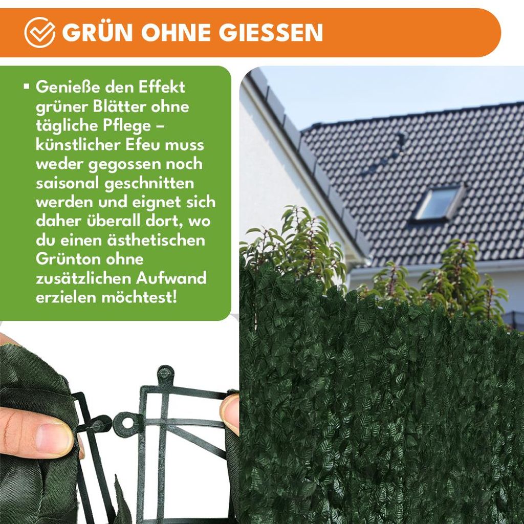 KRUMAD Knstlicher Efeu Hecke Sichtschutz 500 x 50cm