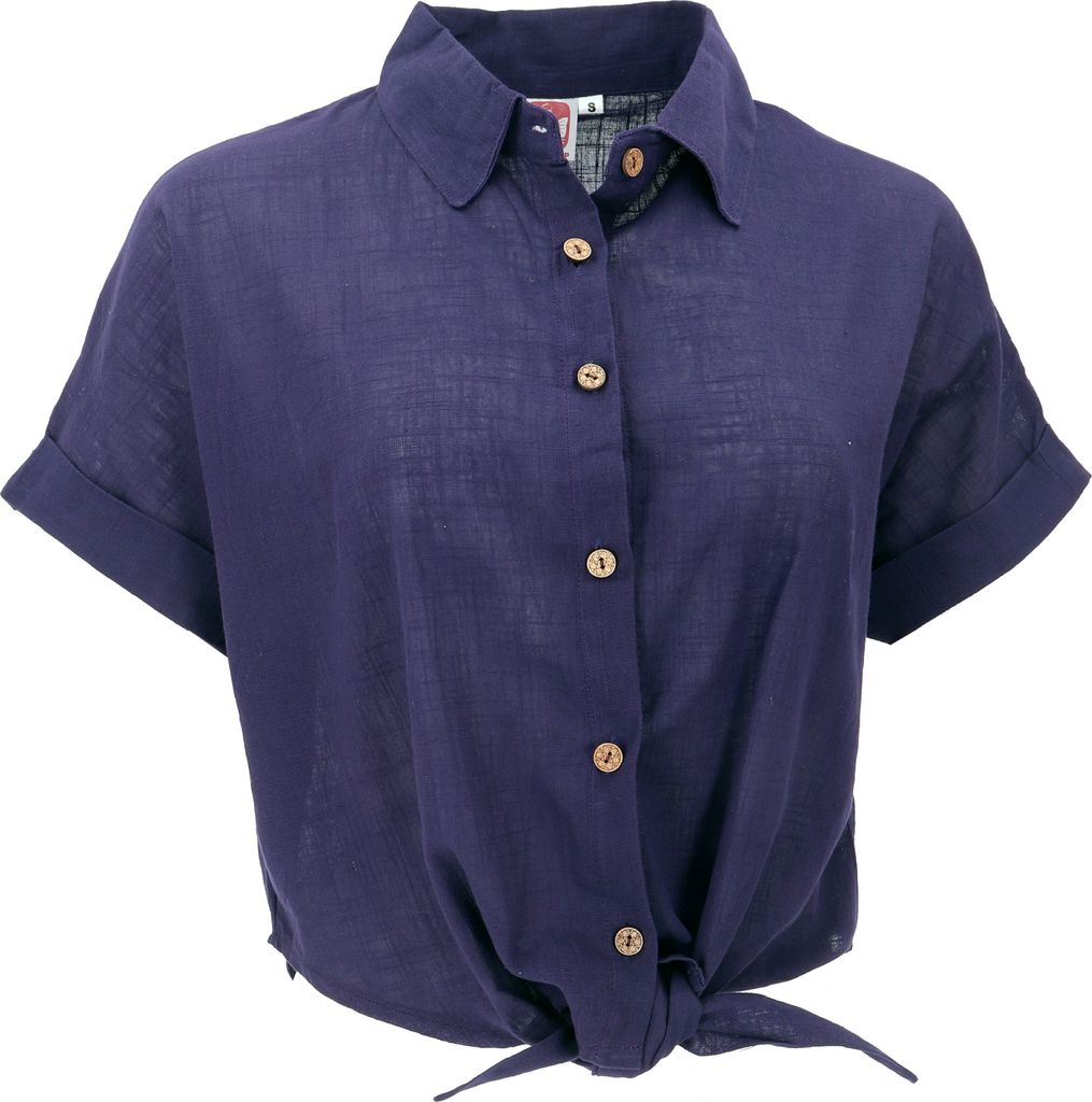 Leichte Baumwoll Bluse, Sommerbluse zum Binden - Dunkelblau, Damen, Baumwolle, Größe: S