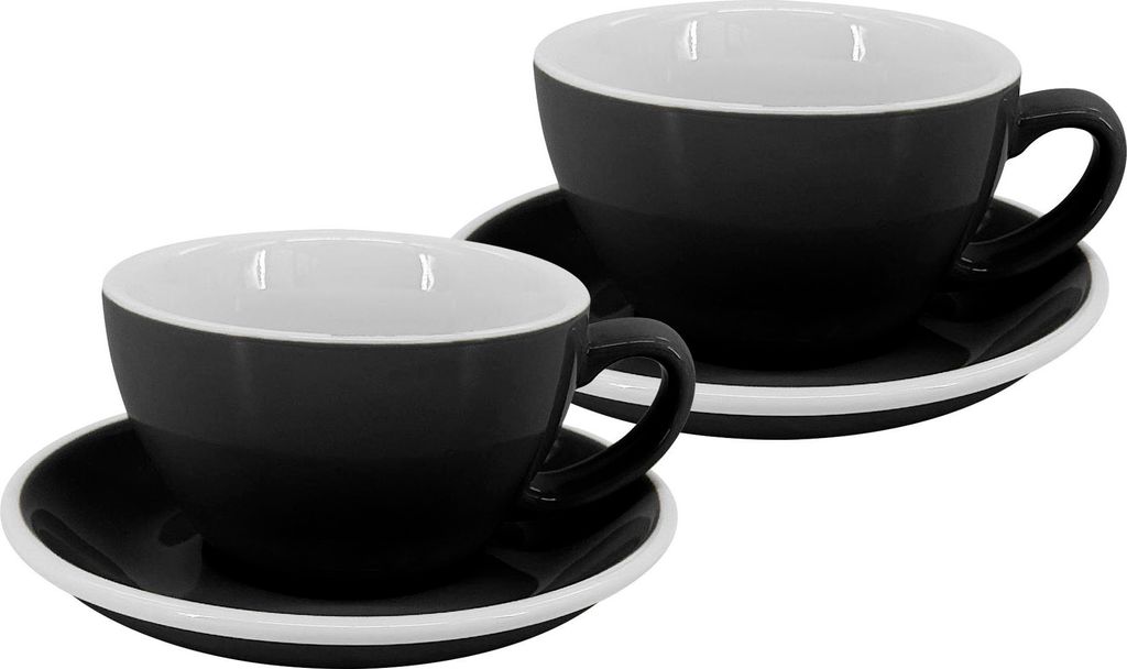 2er Set - Latte Tasse mit Untertasse Roma, 250 ml, schwarz