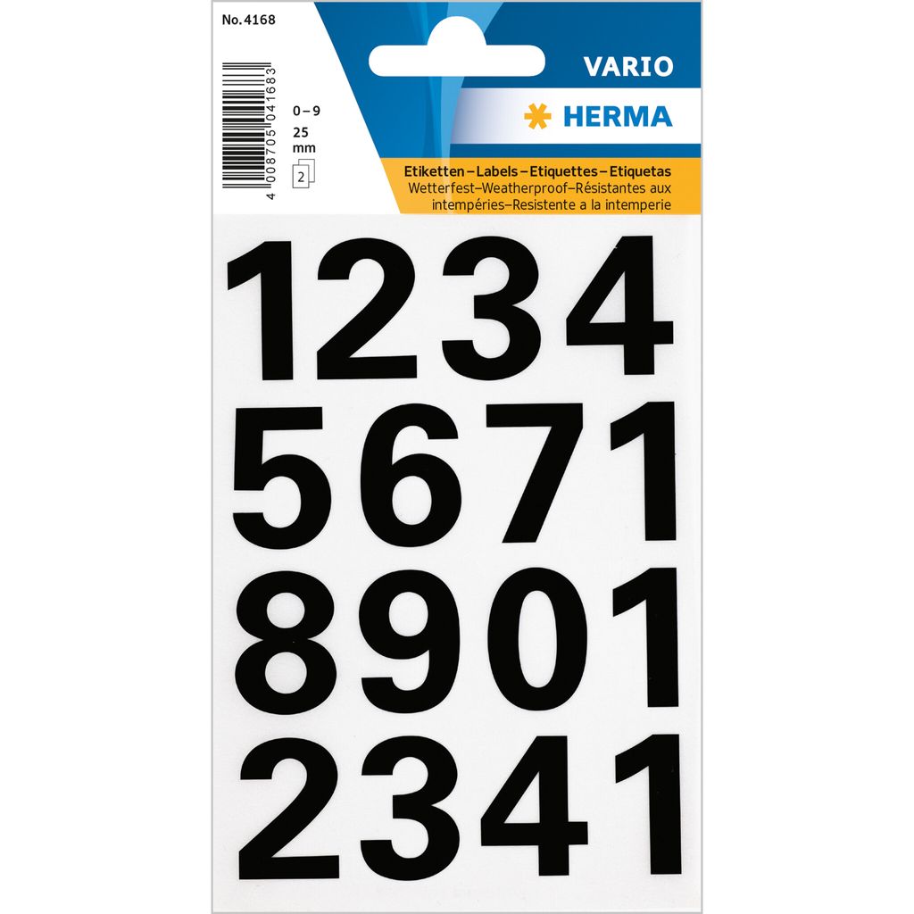 A sheet of black number stickers on a white background.