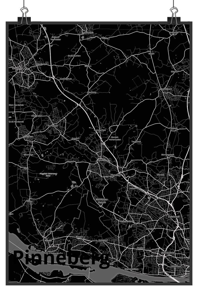 Mr. & Mrs. Panda Bild Pinneberg DIN A1 - Geschenk, drucke, wandkunst, Stadt, wanddeko, Deko, Kunstdruck, Dorf Karte Landkarte Map Stadtplan