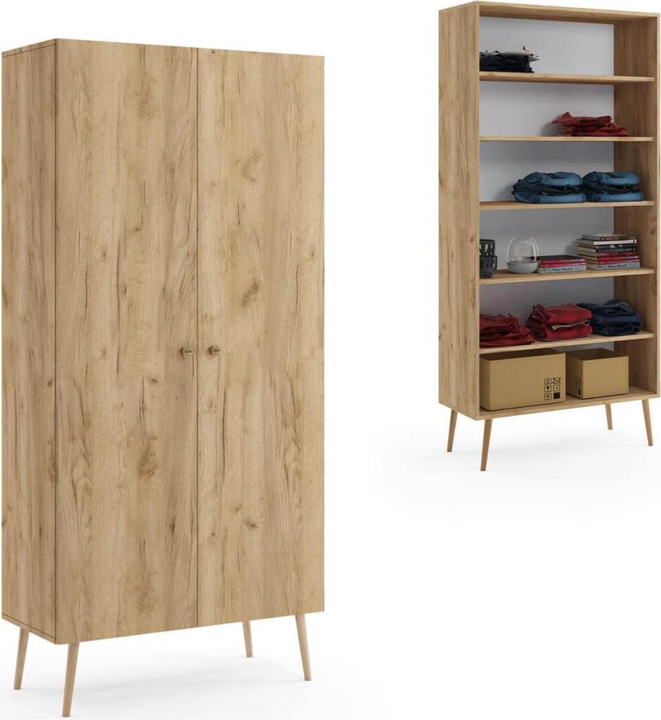 Drehtürenschrank Bolea 2D 87 cm mit Regal - Eiche Craft Gold