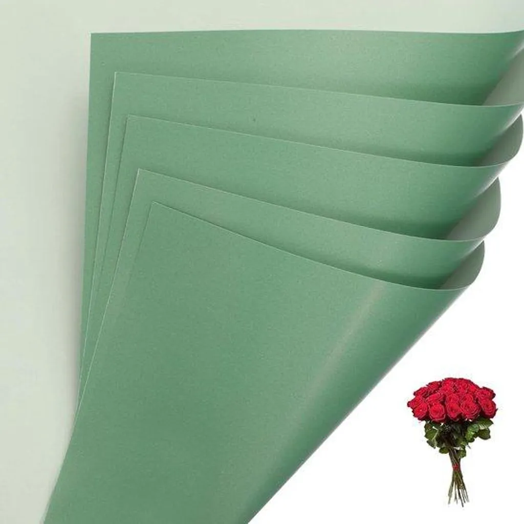 Papier cadeau fleurs double face imperméable vert foncé - 20 feuilles