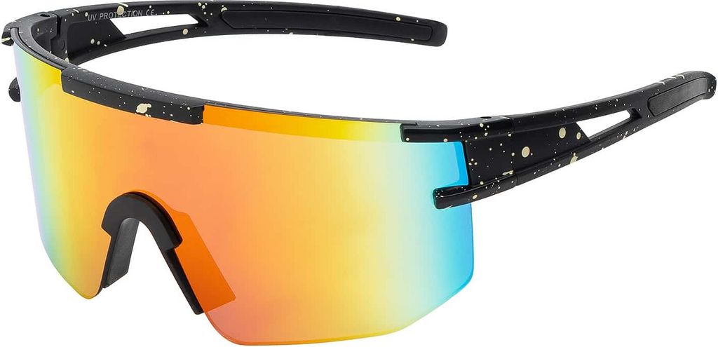 Uni Sonnenbrille 80er Fahrradbrille Sport Brille Retro verspiegelt Rot/Gelb/Blau-Schwarz